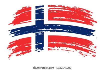 Norwegian torn flag in grunge brush stroke, vector image