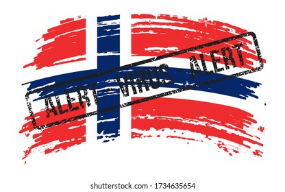 Norwegian torn flag with a stamp with the words alert virus, vector image
