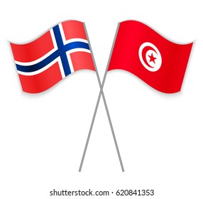 Norwegian and Tunisian crossed flags. Norway combined with Tunisia isolated on white. Language learning, international business or travel concept.