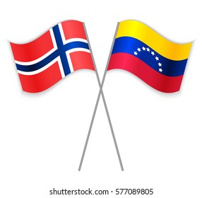 Norwegian and Venezuelan crossed flags. Norway combined with Venezuela isolated on white. Language learning, international business or travel concept.