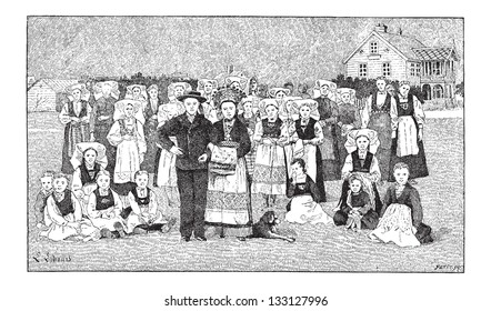 Norwegians, People from Norway, vintage engraved illustration. Dictionary of Words and Things - Larive and Fleury - 1895