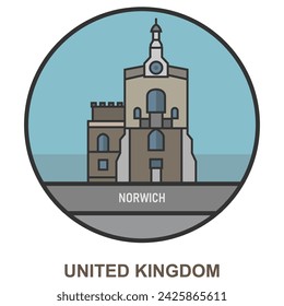 Norwich. Cities and towns in United Kingdom. Flat landmark