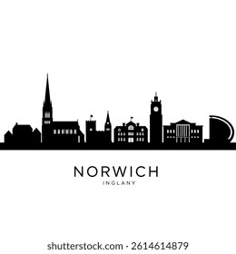 Norwich England Skyline Silhouette Black.