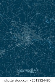 Norwich, United Kingdom artistic blueprint map poster