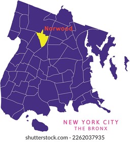 Norwood neighborhood location on map of The Bronx, New York City