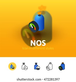 NOS color icon, vector symbol in flat, outline and isometric style isolated on blur background