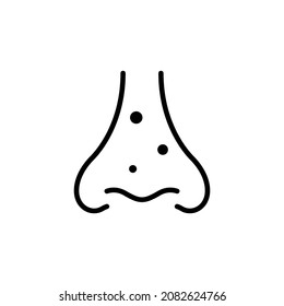 Nase mit Akne Line Symbol. Kosmetisches Hautproblem, Punkte in eingeloggten Pores auf der Nose-Rahmensymbol. Pflaumen auf einem linearen Nasen-Piktogramm. Bearbeitbarer Stroke. Einzelne Vektorgrafik.