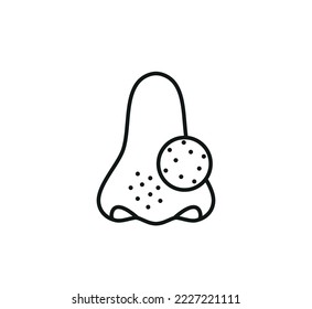 Nose with Acne Line Icon. Cosmetic Skin Problem, Dots in Clogged Pores on Nose Outline Icon. Blackheads, Pimple on Nose Linear Pictogram. Editable Stroke. Isolated Vector Illustration. eps 10