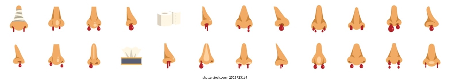 Sangrado nasal con gotas de sangre e iconos de papel de seda