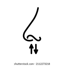 Nose and breath icon. Nasal breathing. Human organ of smell. Nose inhales fragrance outline icon. Vector illustration in line style on white background. Editable stroke.