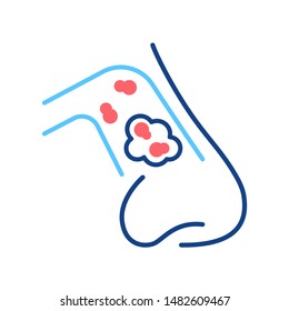 Nose cancer line color icon. Human organ concept. Malignant neoplasm. Respiratory diseases. Sign for web page, mobile app, button, logo. Vector isolated element. Editable stroke.