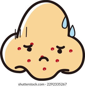 Nose character with troubled expression (strawberry nose, redness, pores)