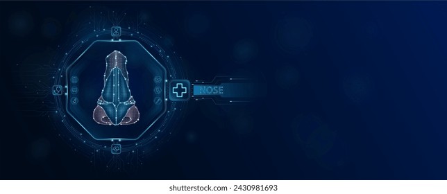 Nose chip in electronic circuit board microchip processor technology medical. Innovative health care information processing of digital hi tech future. Empty space for text. Banner vector.