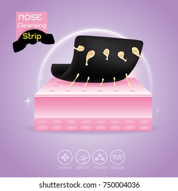 nose cleansing strip vector, concept product  with acne problem on nose.