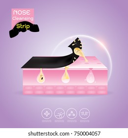 nose cleansing strip vector, concept product  with acne problem on nose.