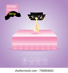 nose cleansing strip vector, concept product  with acne problem on nose.