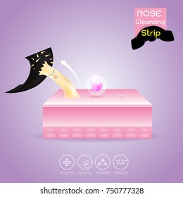 nose cleansing strip vector, concept product  with acne problem on nose.