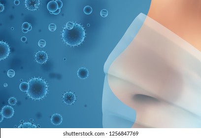 nose closed with a medical mask. protection against dust and bacteria. vector template