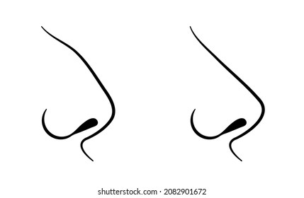 Nose contour, rhinoplasty. Curve and straight. Vector illustration, flat minimal cartoon design, isolated on white background, eps 10.