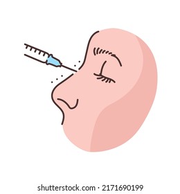 Nose correction with filler color line illustration. Hyaluronic injection. Cosmetology skin care concept. 