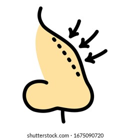 Icono de corrección de la nariz. Icono de vector de corrección de nariz de esquema para diseño web aislado en fondo blanco