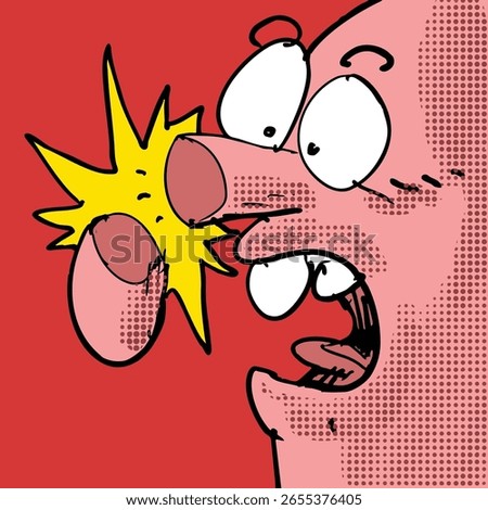 a nose is cut off and half of it falls to the ground, cartoon illustration