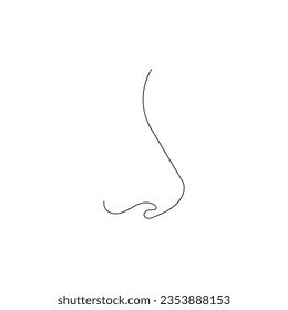 Nose drawn in one continuous line. One line drawing, minimalism. Vector illustration.