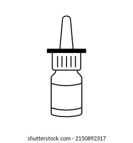 Nose drop, medicine bottle icon. Nasal drops line black icon. Container with medical drug for nose. Rhinitis cure. Treatment infectious diseases, colds, flu, allergy. Sign for web page, mobile app