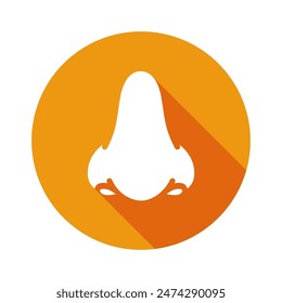 Nose flat icon design, human nose vector image, sense of smell illustration, yellow orange circle icon, flat design with long shadow