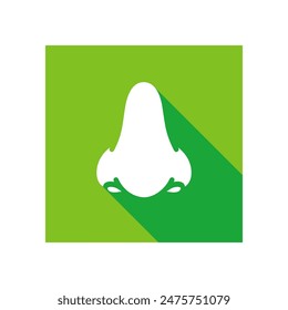 Nose flat icon, human nose vector image, sense of smell illustration, green square icon, flat design with long shadow