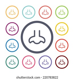 nose flat icons set. Open round colorful buttons. Vector 