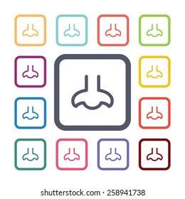 nose flat icons set. Open round colorful buttons. Vector 