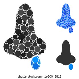 Nose flu composition of circle elements in various sizes and color tones, based on nose flu icon. Vector round elements are combined into blue composition.