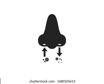Nariz, icono de la enfermedad gripal, coronavirus. Ilustración vectorial.