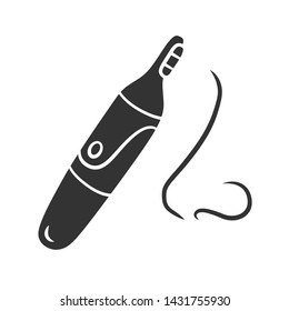 Nose hair trimmer glyph icon. Hair removing hygienic procedure. Beauty device for home use. Personal hygiene. Beauty instrument. Silhouette symbol. Negative space. Vector isolated illustration