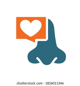 Nose with heart in chat bubble colored icon. Healthy olfactory organ symbol