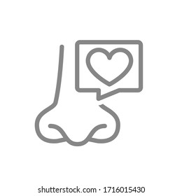 Nose with heart in speech bubble line icon. Healthy olfactory organ symbol