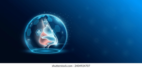 Nose human organ inside dome shield protection futuristic and medical icon transparent. Technology innovation health care. Medical science ads website banner with empty space for text. Vector.