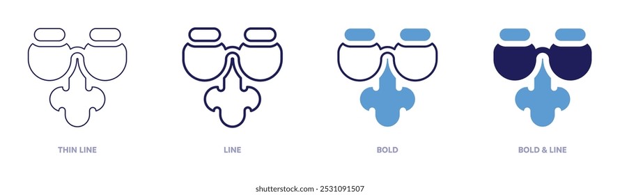 Nose icon in 4 different styles. Thin Line, Line, Bold, and Bold Line. Duotone style. Editable stroke.