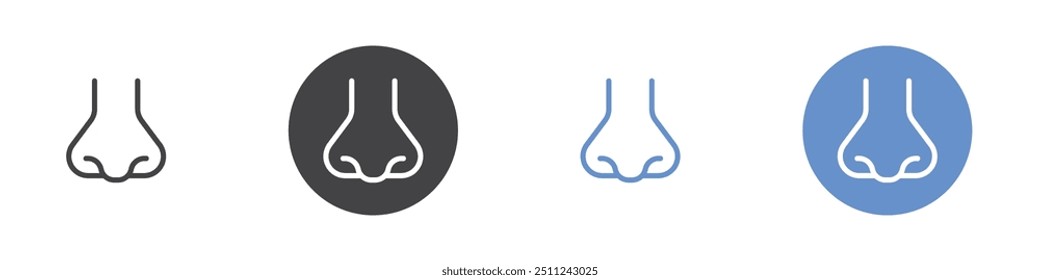 Nose icon Flat set in black and white color