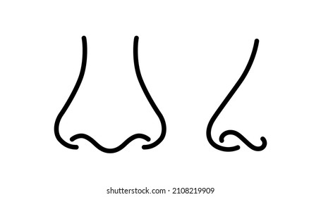 Nose icon. Nose front view and profile view. Human organ of smell icon. Vector illustration in line style on white background. Editable stroke.