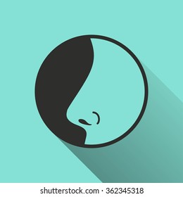 Nose   icon with long shadow, flat design. Vector illustration.