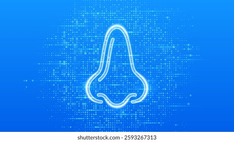 Nose icon. Rhinology. Rhinoplasty surgery. Plastic surgery. Runny nose treatment. Rhinitis, nasal infection, allergy. Blue medical background made with cross shape symbol. Vector illustration.