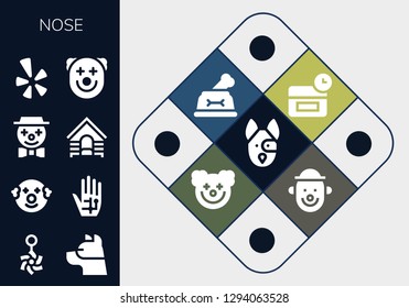  nose icon set. 13 filled nose icons. Simple modern icons about  - Dog, Belly piercing, Clown, Radiography, Yelp, Anti age