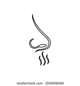 nose icon with a smell on a white background, vector illustration