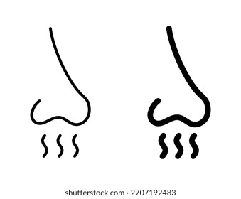 Ícone nasal variações com linhas de cheiro, simbolizando o sentido do cheiro, cheiro e detecção de aroma em projetos simples e detalhados