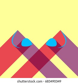 Nose icon. Vector. Deep sky blue icon with two flat violet and raspberry semitransparent shadows on canary background.