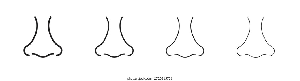 Iconos de la nariz delinean el diseño de Vector negro. Línea con trazo editable.