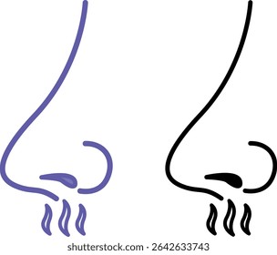 Nose Icons. Vector Illustrations. Human Organ, Medicine, Olfactory Organ. Anatomy Concept