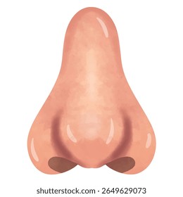 Nose illustration in hand drawn watercolor painting style, nose clip art, clip art nose